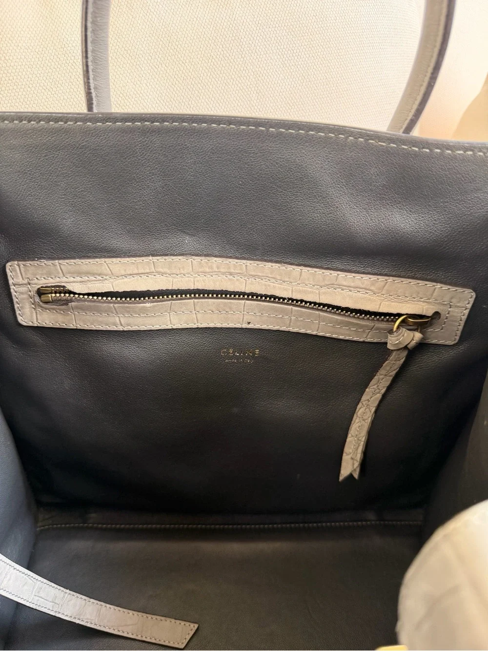 Celine Nubuck Gray Croc-Embossed Phantom Luggage